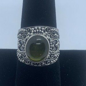 Women's Ornate Sterling Silver With Yellow Center Stone Ring Size 8